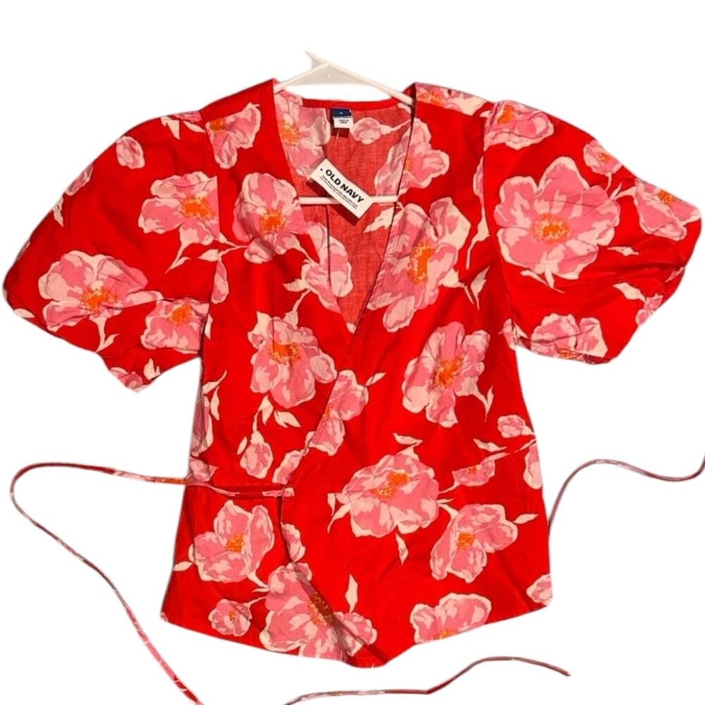 Old Navy Red Flower Wrap Blouse - NWT!